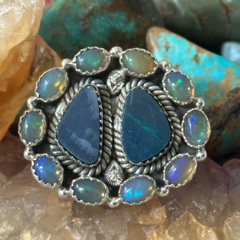 Opal East to West adjustable sterling silver ring - Picture 2 of 6